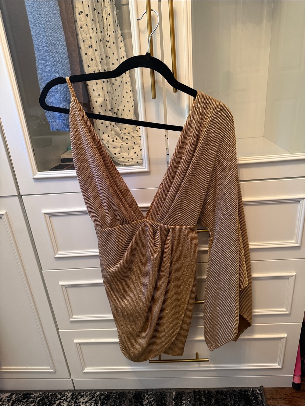 Asymmetric One-Shoulder Metallic Tunic in Gold